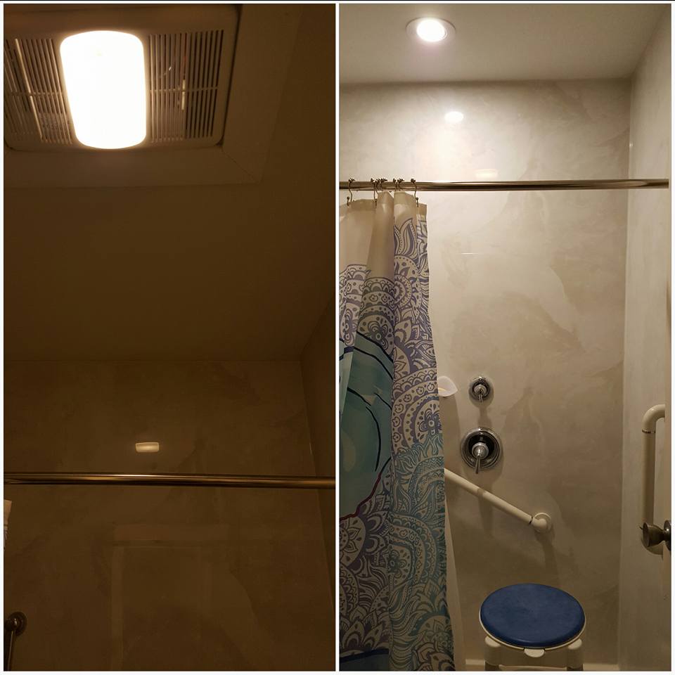 Before and after bathroom lighting installation by CW Electrical Services
